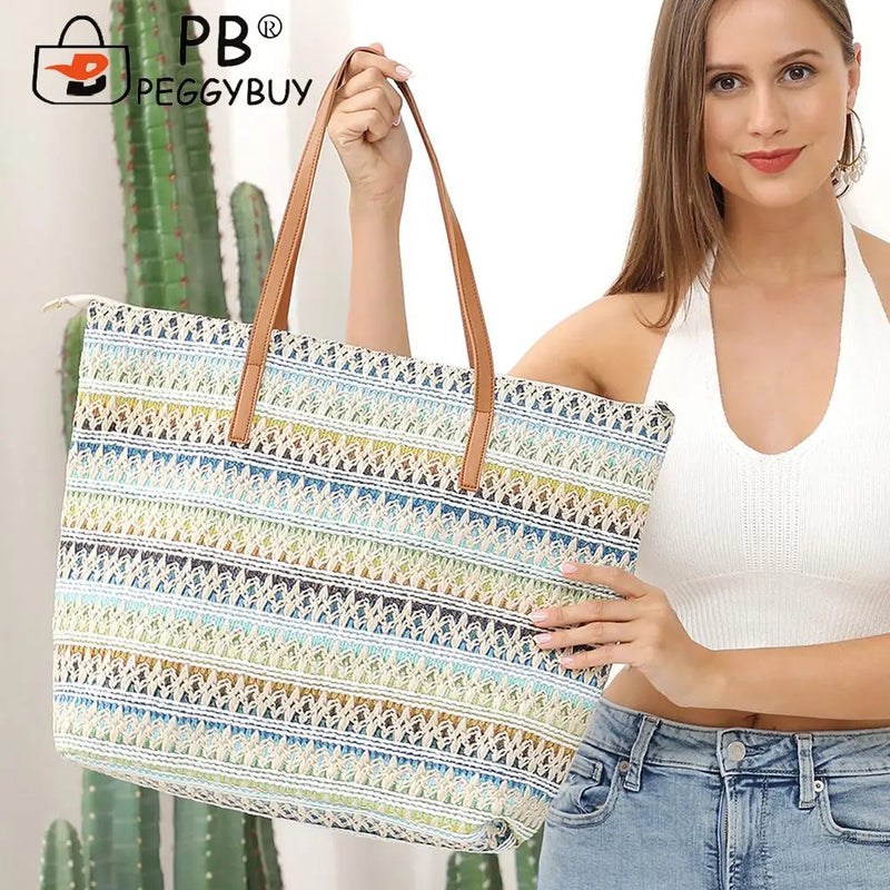 Boho Summer Shoulder Bag Straw Beach Handbag for Shopping