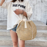 Straw Shoulder Bag with Bow Large Capacity Rattan Top-handle Bag