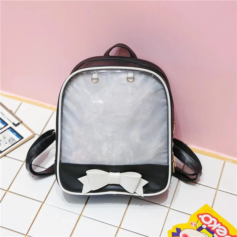 Harajuku Bow-knot Mini Backpack Clear Transparent School Bag for Teen Girls