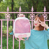 Harajuku Bow-knot Mini Backpack Clear Transparent School Bag for Teen Girls