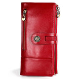 Women Hasp Zipper Cow Leather RFID Wallet
