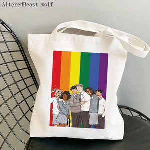 Women Heartstopper Rainbow Pride Gay Shopper Bag Harajuku Shopping Canvas Tote