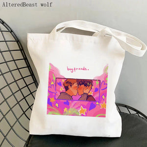 Women Heartstopper Rainbow Pride Gay Shopper Bag Harajuku Shopping Canvas Tote