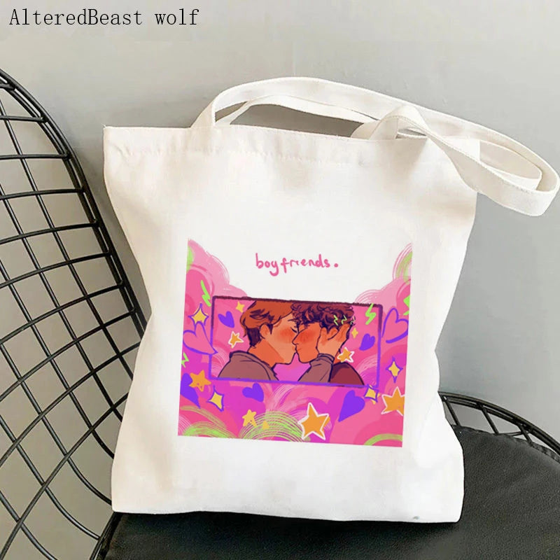 Women Heartstopper Rainbow Pride Gay Shopper Bag Harajuku Shopping Canvas Tote