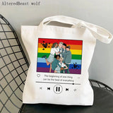 Women Heartstopper Rainbow Pride Gay Shopper Bag Harajuku Shopping Canvas Tote