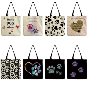 Customizable Cat Paw Print Shopper Bag Eco-Friendly Shoulder Bag
