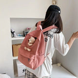 Women High Bear Canvas Backpack Large Capacity Teenage School Bags