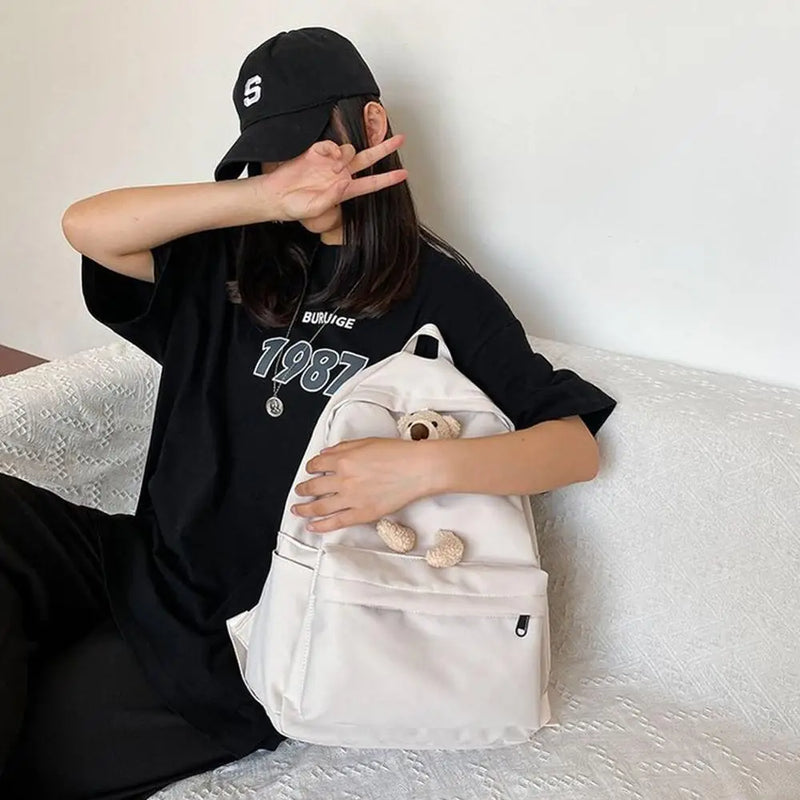 Women High Bear Canvas Backpack Large Capacity Teenage School Bags
