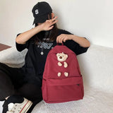 Women High Bear Canvas Backpack Large Capacity Teenage School Bags