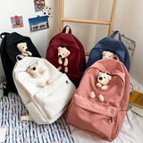 Women High Bear Canvas Backpack Large Capacity Teenage School Bags