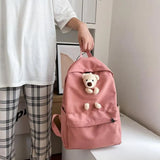 Women High Bear Canvas Backpack Large Capacity Teenage School Bags