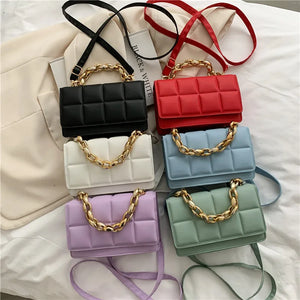 Women High-end PU Chain Small Square Crossbody Checkered Shoulder Lady Side Bag