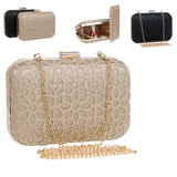 Women Hollow Out Evening Bags with Chain Shoulder Clutch Black/Gold