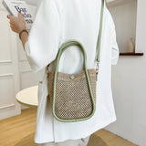 Women Straw Shoulder Bags Beach Holiday Woven Handbag Hollow Leather