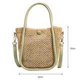 Women Straw Shoulder Bags Beach Holiday Woven Handbag Hollow Leather