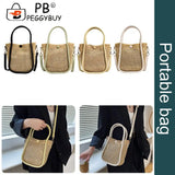 Women Hollow Straw Handbag Woven Beach Holiday Leather Shoulder Crossbody Bags
