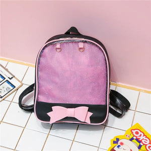 Women Ita Bag Backpack Transparent Bagpack Lovely Bow PU Backpacks
