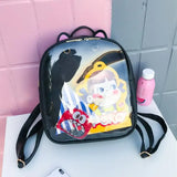 Women Ita Bag Transparent Cat Ear PU Leather Backpack Teenage Girls School Bags