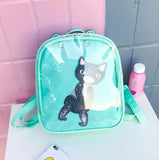 Women Ita Bag Transparent Cat Ear PU Leather Backpack Teenage Girls School Bags