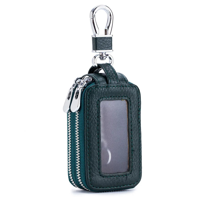 Leather Double Zipper Key Holder Housekeeper Multifunctional