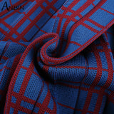 Women Knitted Wool Shoulder Bag Contrast Checked College Students Cloth
