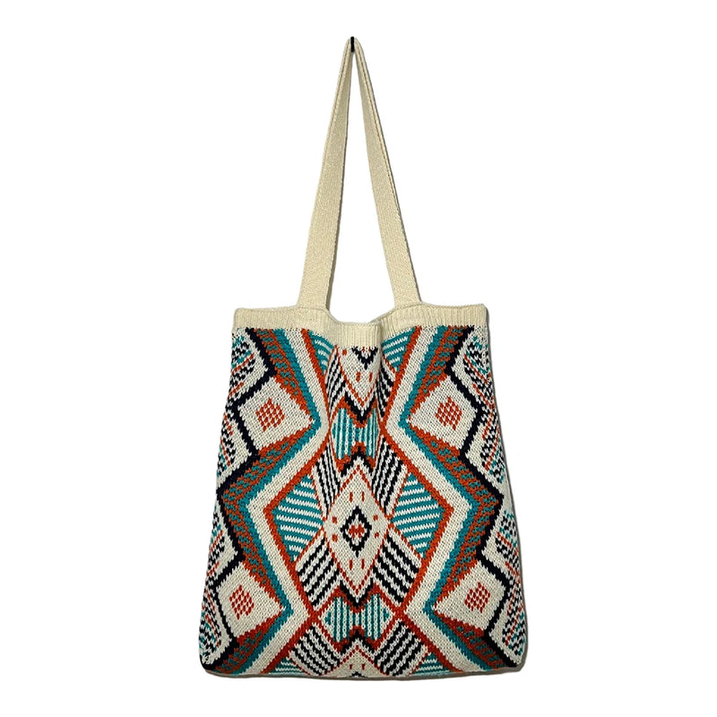 Ethnic Boho Crochet Shoulder Bag Large Capacity Tote
