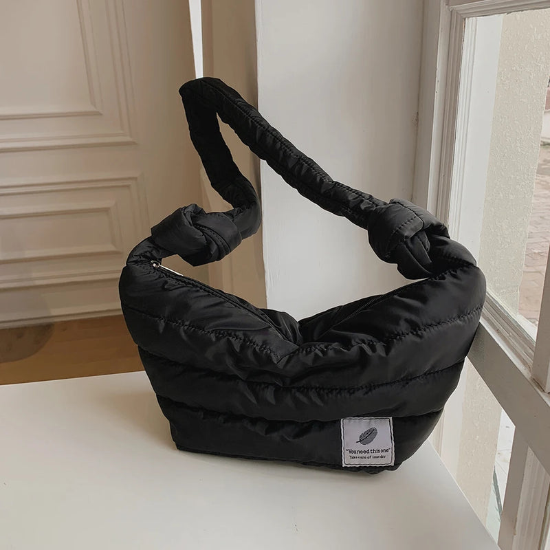 Women Knotted Quilted Bag Cotton Space Padded Shoulder Bag