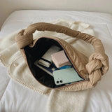 Women Knotted Quilted Bag Cotton Space Padded Shoulder Bag