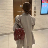 Korea Autumn Winter Mini Chains Backpack Female Student Leather