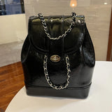 Women Korea Mini Chains Backpack Oil Wax Leather Shoulder Bag