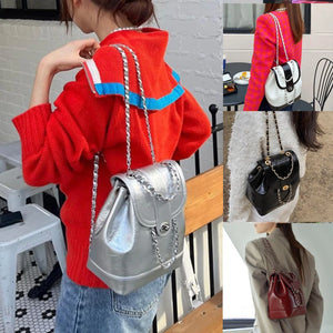 Women Korea Mini Chains Backpack Oil Wax Leather Shoulder Bag