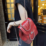Korea Autumn Winter Mini Chains Backpack Female Student Leather