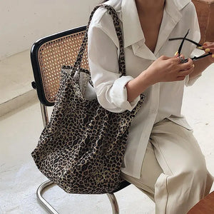 Women Leopard Canvas Handbag Large Capacity Shoulder Bag