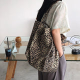 Women Leopard Canvas Handbag Large Capacity Shoulder Bag