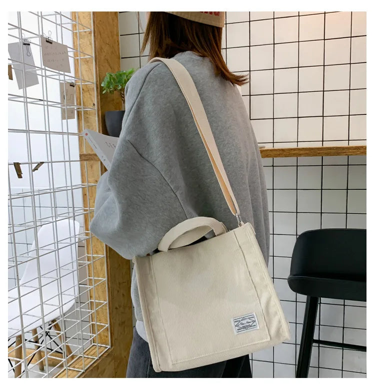 Corduroy Shoulder Bag Solid Buckle Messenger Bag Small Handbag Soft Tote