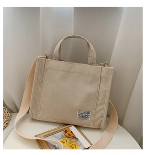 Corduroy Shoulder Bag Solid Buckle Messenger Bag Small Handbag Soft Tote