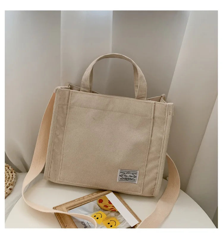Corduroy Shoulder Bag Solid Buckle Messenger Bag Small Handbag Soft Tote