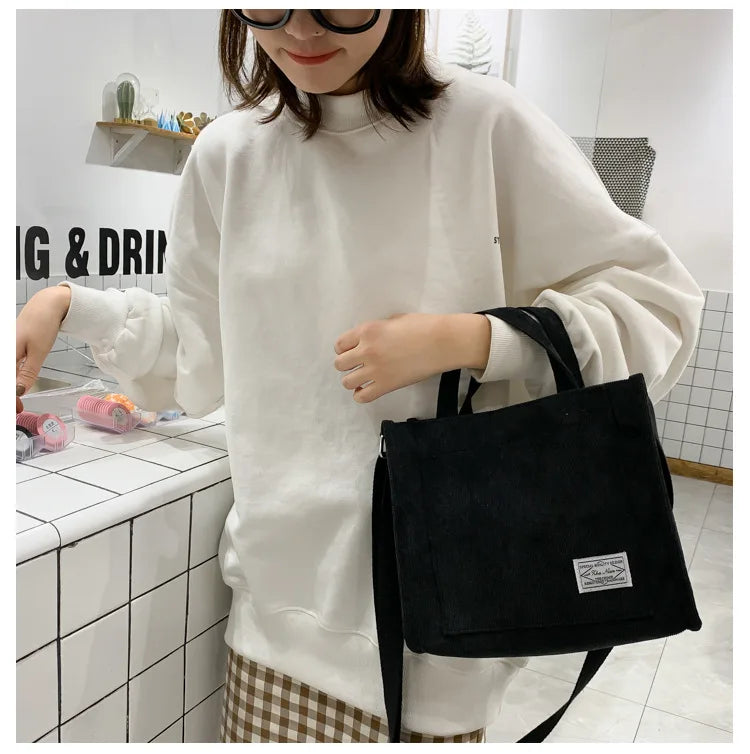 Corduroy Shoulder Bag Solid Buckle Messenger Bag Small Handbag Soft Tote
