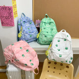 Women Japanese Frog Print Backpack Canvas Girl Student Ins Schoolbag