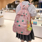 Women Japanese Frog Print Backpack Canvas Girl Student Ins Schoolbag
