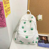 Women Japanese Frog Print Backpack Canvas Girl Student Ins Schoolbag