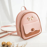 Women Mini Backpack Small Backless Bag Bow Patchwork Multi-Functional PU Leather
