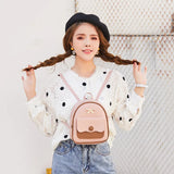 Women Mini Backpack Small Backless Bag Bow Patchwork Multi-Functional PU Leather