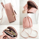 Women Mini Backpack Small Backless Bag Bow Patchwork Multi-Functional PU Leather