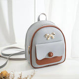Women Mini Backpack Small Backless Bag Bow Patchwork Multi-Functional PU Leather