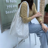 Floral Lace Shoulder Bag Large Capacity Canvas Shopping Tote