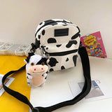 Cartoon Cow Print Shoulder Bag Canvas Crossbody Tote Purse