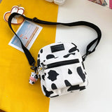 Cartoon Cow Print Shoulder Bag Canvas Crossbody Tote Purse
