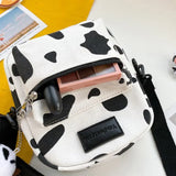 Cartoon Cow Print Shoulder Bag Canvas Crossbody Tote Purse