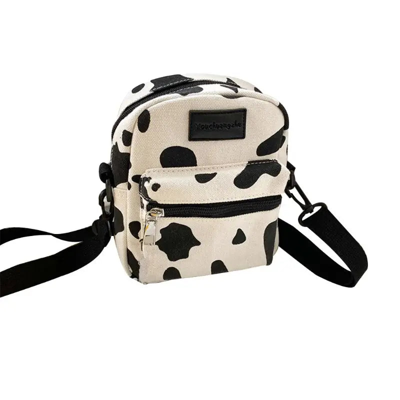Cartoon Cow Print Shoulder Bag Canvas Crossbody Tote Purse